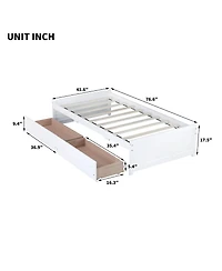 Clihome Bed with 2 Drawers, Solid Rubber Wood