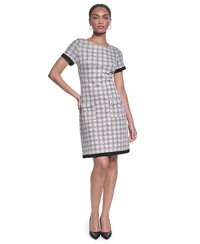 Karl Lagerfeld Paris Women's Windowpane Knee-Length Dress