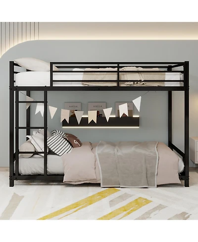 Rainsken Metal Bunk Bed Low Profile Bunkbed, with Ladder and Full-Length Guardrail, Noise Free, No Spring Box Required