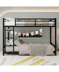Rainsken Metal Bunk Bed Low Profile Bunkbed, with Ladder and Full-Length Guardrail, Noise Free, No Spring Box Required