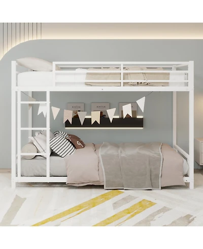 Rainsken Metal Bunk Bed Low Profile Bunkbed, with Ladder and Full-Length Guardrail, Noise Free, No Spring Box Required