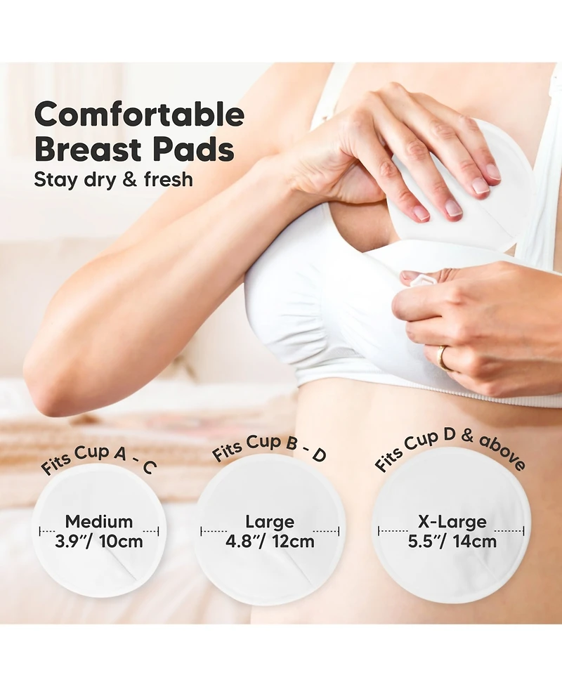KeaBabies 8pk Organic Nursing Pads, Washable Breast Pads + Wash Bag, Reusable Nipple