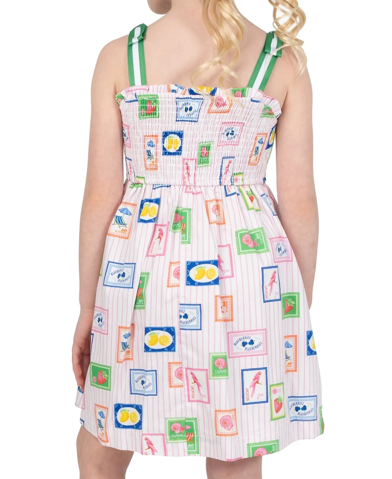 Rare Editions Girls' 2T-6X Printed Smocked Bodice Tie Shoulder Midi Dress