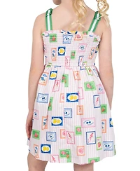 Rare Editions Girls' 2T-6X Printed Smocked Bodice Tie Shoulder Midi Dress