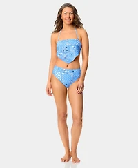 California Waves Women's Printed Bandeau Neck Swim Bikini Top, Macy's Exclusive