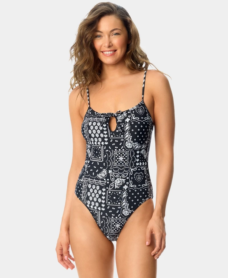 California Waves Women's Bandana Print Square Neck One-Piece Swimsuit, Macy's Exclusive