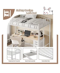 homfan Metal Loft Bed with Arched Guardrail and Ladder, Space-Saving Frame Steel Slats, No Box Spring Needed