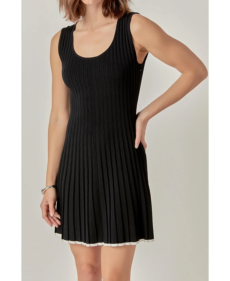 endless rose Women's Contrast Ribbed Knit Mini Dress