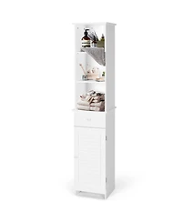 sumyeg Tall Freestanding Bathroom Storage Cabinet with Open Shelves and Drawer
