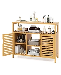sumyeg Bamboo Bathroom Storage Cabinet with Shelves and Doors