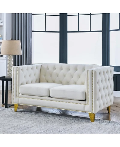 Maison Boucle 58'' Velvet Chesterfield Loveseat Couch, Tufted 2-Seater, Nailhead