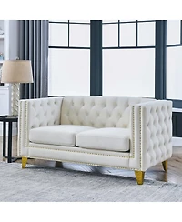 Maison Boucle 58'' Velvet Chesterfield Loveseat Couch, Tufted 2-Seater, Nailhead