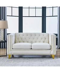 Maison Boucle 58'' Velvet Chesterfield Loveseat Couch, Tufted 2-Seater, Nailhead