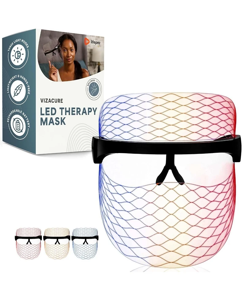 LifePro VizaCure Led Face Mask for Light Therapy - Black Led Mask for Face and Neck Care - Portable Led Light Therapy Device.