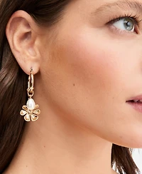 On 34th Pave Flower & Imitation Pearl Charm Hoop Earrings, Macy's Exclusive