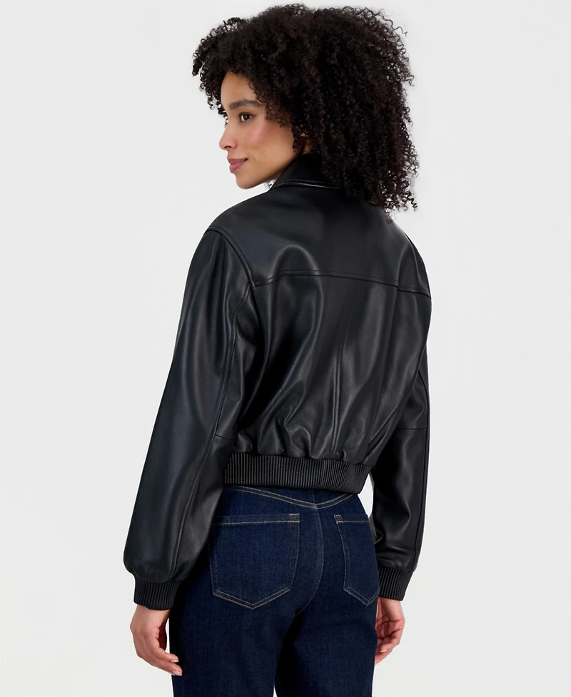 Michael Kors Women's Leather Zip-Up Bomber Jacket