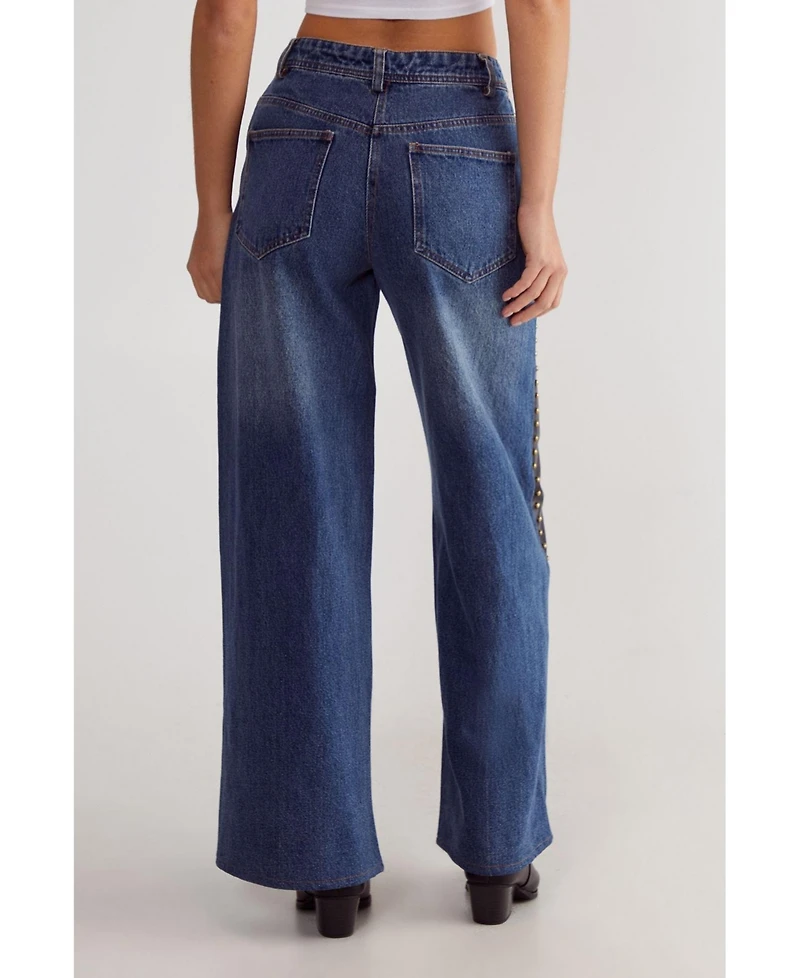 Nasty Gal Women's Straight Leg Denim Pu Mix Chap Jeans