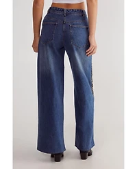Nasty Gal Women's Straight Leg Denim Pu Mix Chap Jeans