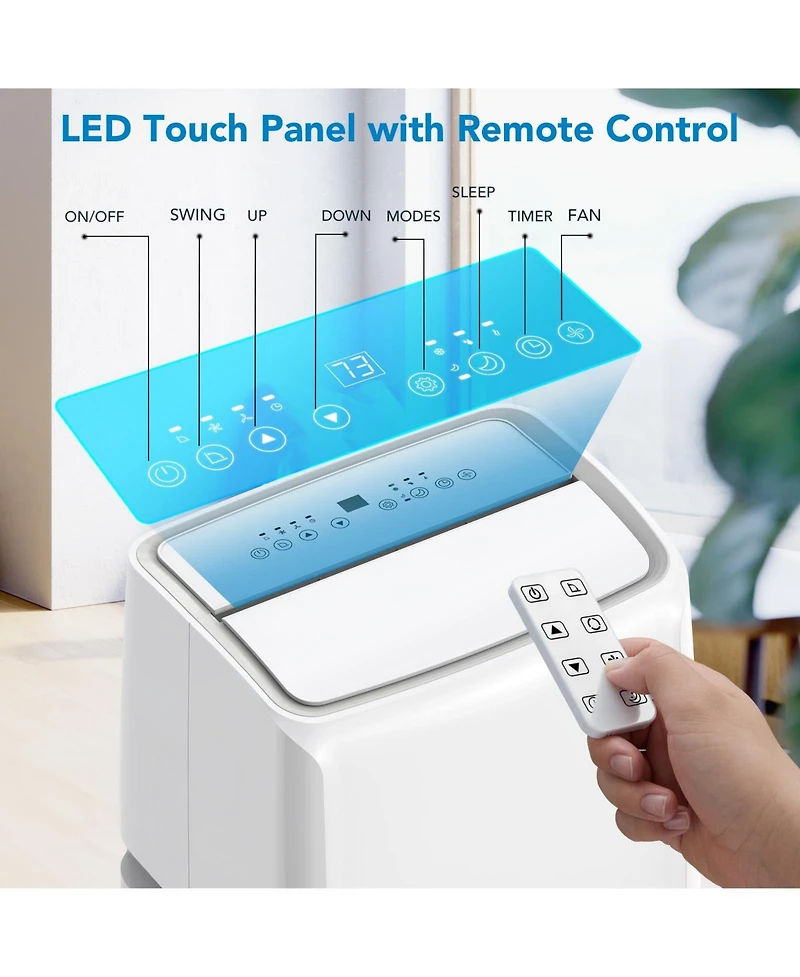 Xo 14,000 Btu Portable Air Conditioner with Cooling, Dehumidification and Fan, Led Touch Panel, Remote and Window Kit