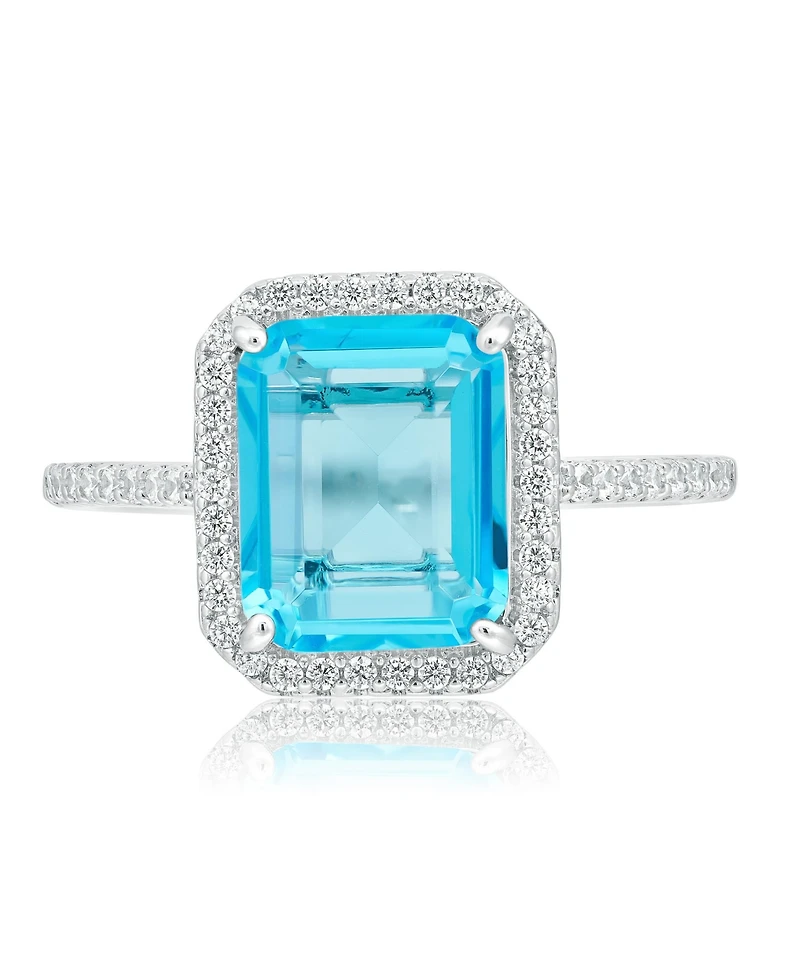 Simona Elegant Emerald-Cut Halo Cz Ring