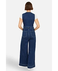 Yumi Women's Denim Stretch Fitted Jumpsuit
