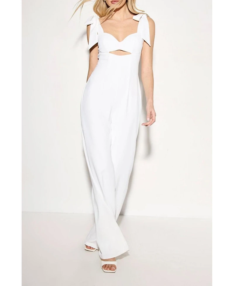 MissPap Women's Bow Shoulder Wide Leg Jumpsuit