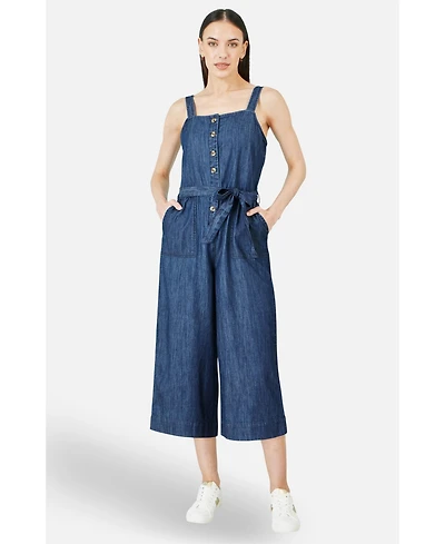 Yumi Women's Chambray Button Through Jumpsuit