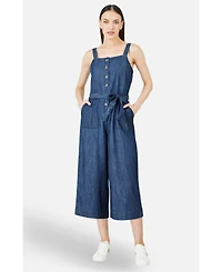 Yumi Women's Chambray Button Through Jumpsuit