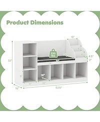 Gymax Wooden Kids Bookshelf w/Reading Nook Padded Seat Open Cubes Adjustable Shelf