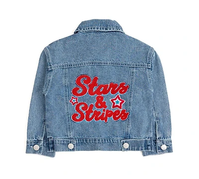 Sweet Wink Little Girls Stars and Stripes Patch Denim Jacket