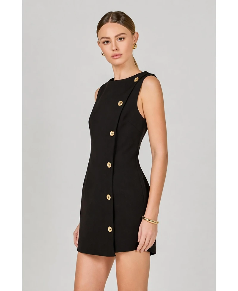 endless rose Women's Boat Neck Buttoned Mini Dress