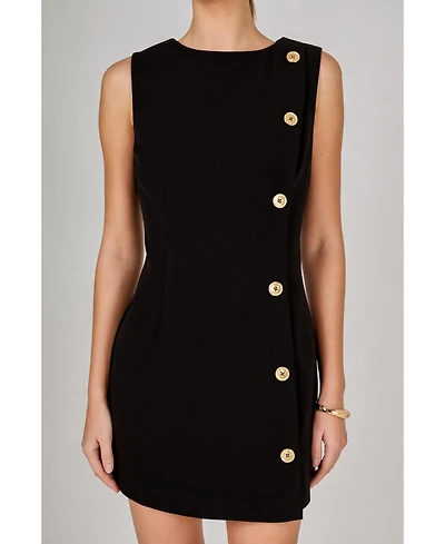 endless rose Women's Boat Neck Buttoned Mini Dress