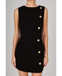 endless rose Women's Boat Neck Buttoned Mini Dress