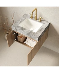 Sillysis Mounted Bathroom Vanity with Italian Sintered Stone Top, 3-Hole Ceramic Sink, Soft Close Storage Cabinet, Pre-assembled