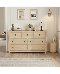 homfan 7 Dresser for Bedroom, Wide Drawer with Storage Freestanding, Wooden Closet Chest Living Room, Entryway