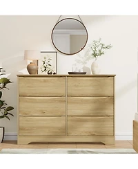 homfan Modern Tall 6-Drawer Wooden Dresser, Spacious Storage Chest with Wide Top for Bedroom, Living Room and Hallway