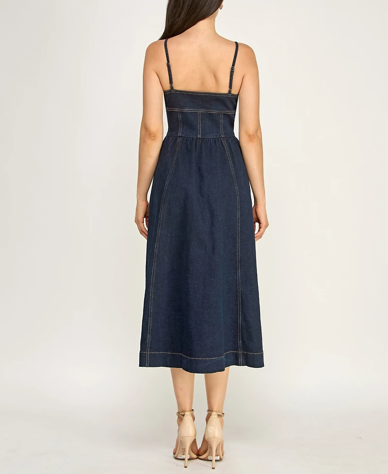Rare Women's Indigo Denim Sweetheart Midi Dress