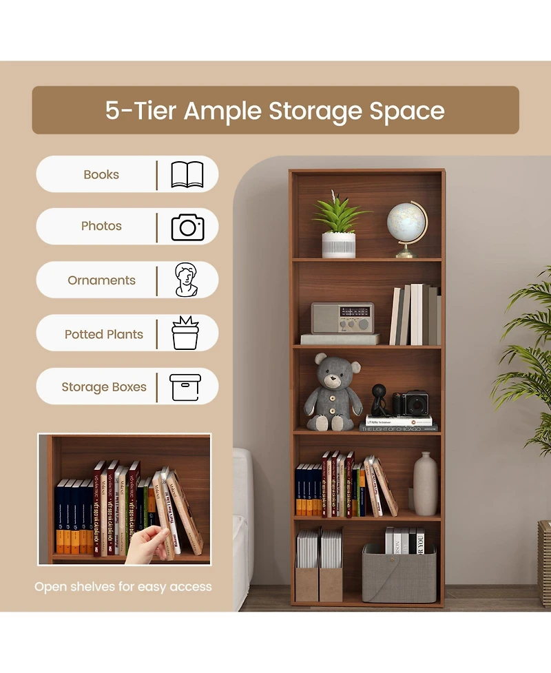 Gymax 2PCS 5-Tier Freestanding Open Bookshelf w/2 Anti-tipping Devices for Living Room