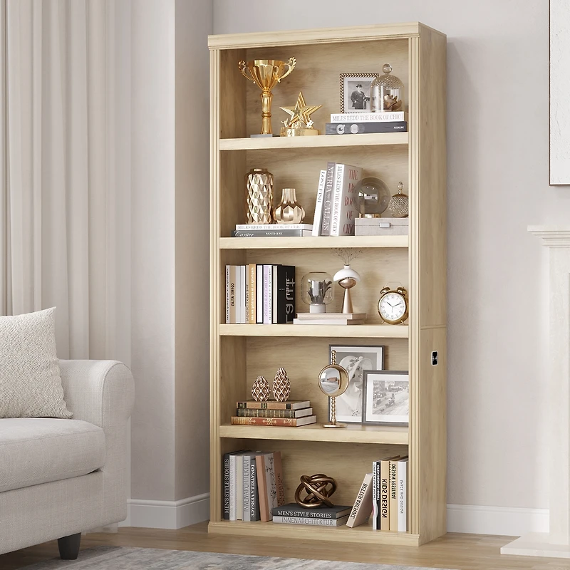 Vlsrka 71" Tall 5-Tier Bookcase, Open Display Shelf with 3-Color Motion Sensor Lights