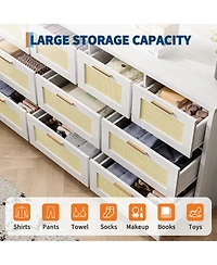 homfan 10 Drawers Dresser for Bedroom, Rattan Chest of with Spacious Tabletop and Handles, Closet Organizer Tv Stand Living Room