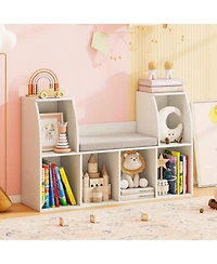 Gymax 40''Kids Bookshelf with Reading Nook 6 Storage Cubbies and Seat Cushion for Playroom