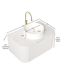 Sillysis Wall Mounted Bathroom Vanity with Sintered Stone Top, White Round Ceramic Sink, Striped Drawer