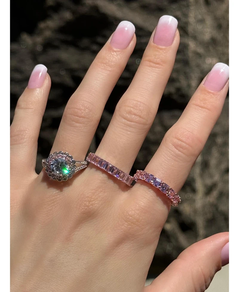 Suzy Levian Sterling Silver Cubic Zirconia Asscher Cut Eternity Band Ring