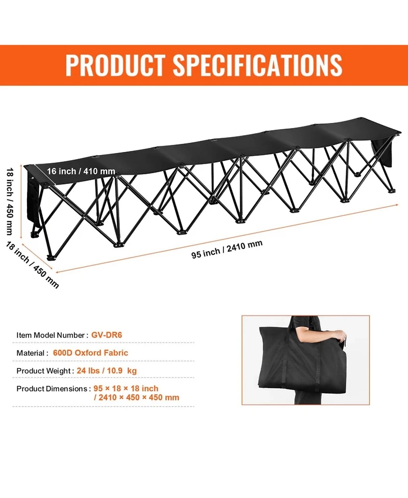 Yiortwo 6-Seat Portable Folding Sports Bench with Carry Bag, Outdoor Team Camping Chair