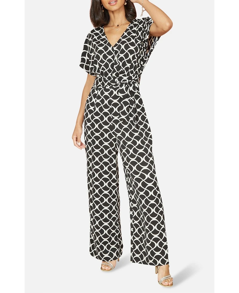 Yumi Women's Geometric Print Wrap Jumpsuit