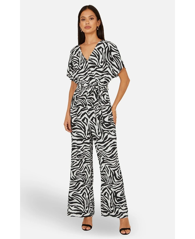 Yumi Women's Zebra Print Relaxed Jumpsuit