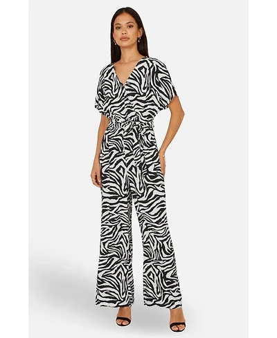 Yumi Women's Zebra Print Relaxed Jumpsuit