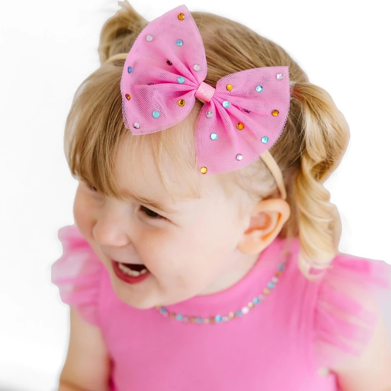 Sweet Wink Baby Girls Raspberry Rhinestone Bow Baby Headband