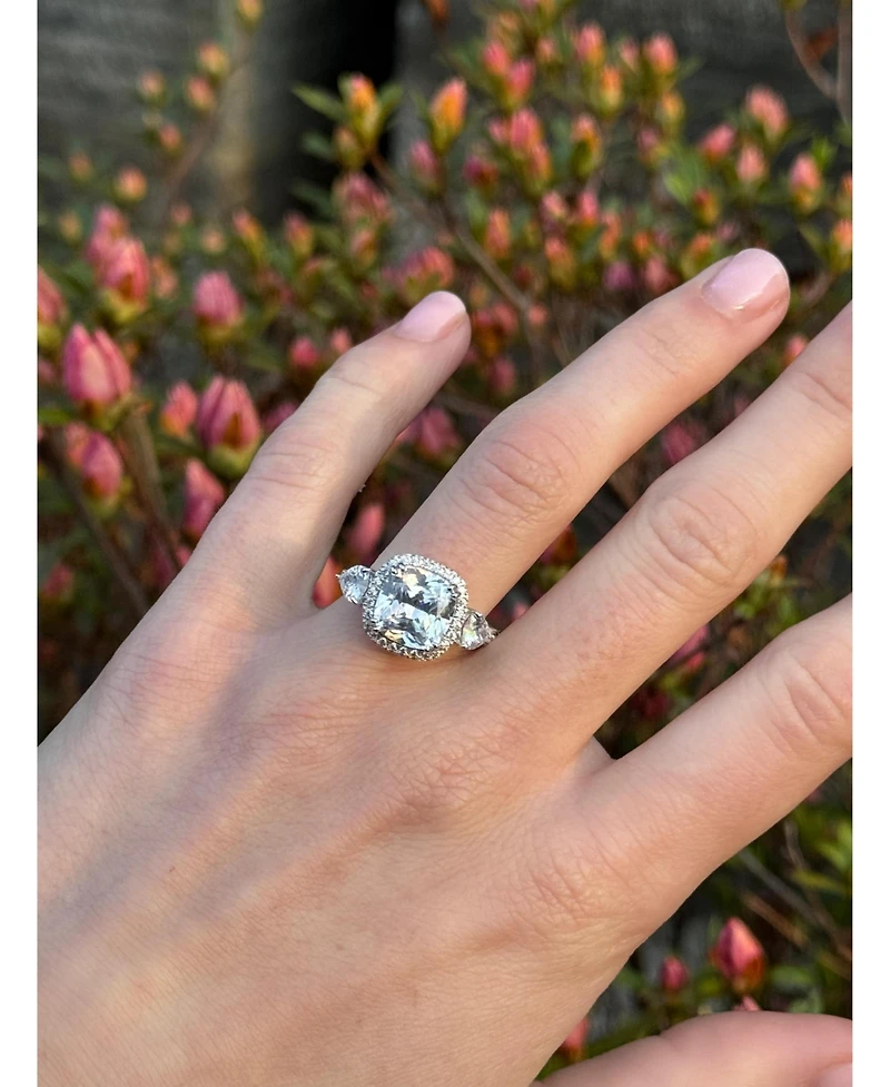 Suzy Levian Sterling Silver Cushion Cut White Cubic Zirconia Halo Bridal Ring