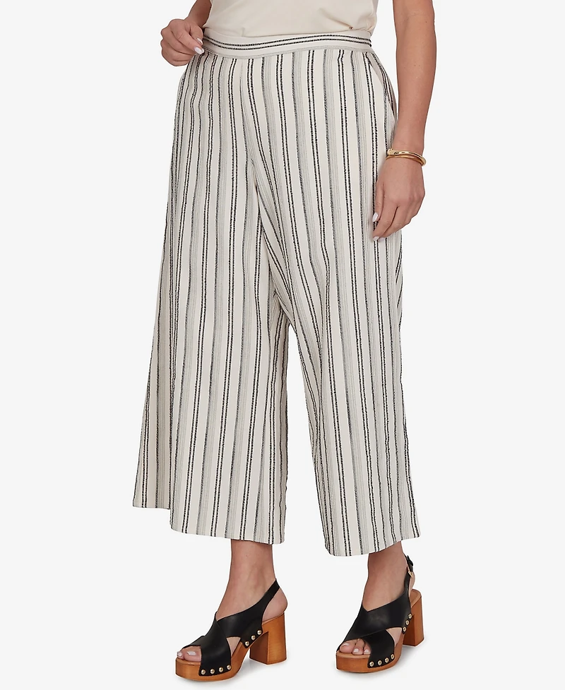 Ruby Rd. Plus Textured Stripe Elastic Waist Cropped Pants